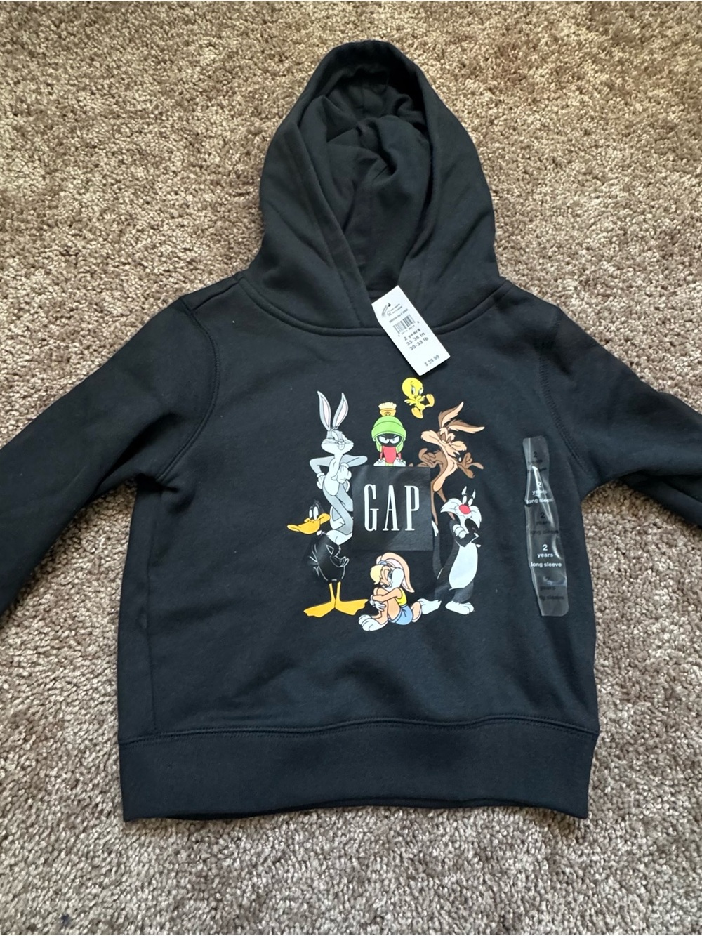 GAP Black Kids Looney Tunes Limited Collab Character Hoodie. 2T. NWT.